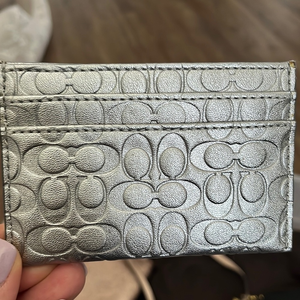 Coach silver metallic card holder